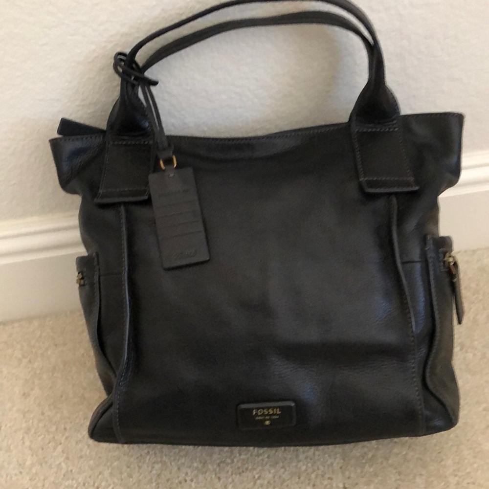 Fossil black leather Satchel